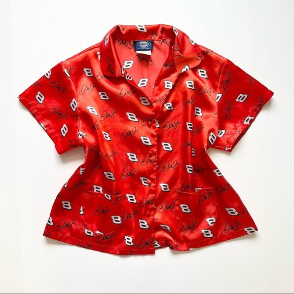 Dale‎ Earnhardt Jr. Satin Pajama Top Red Size M Short Sleeve Nascar Sleepwear - Picture 8 of 8